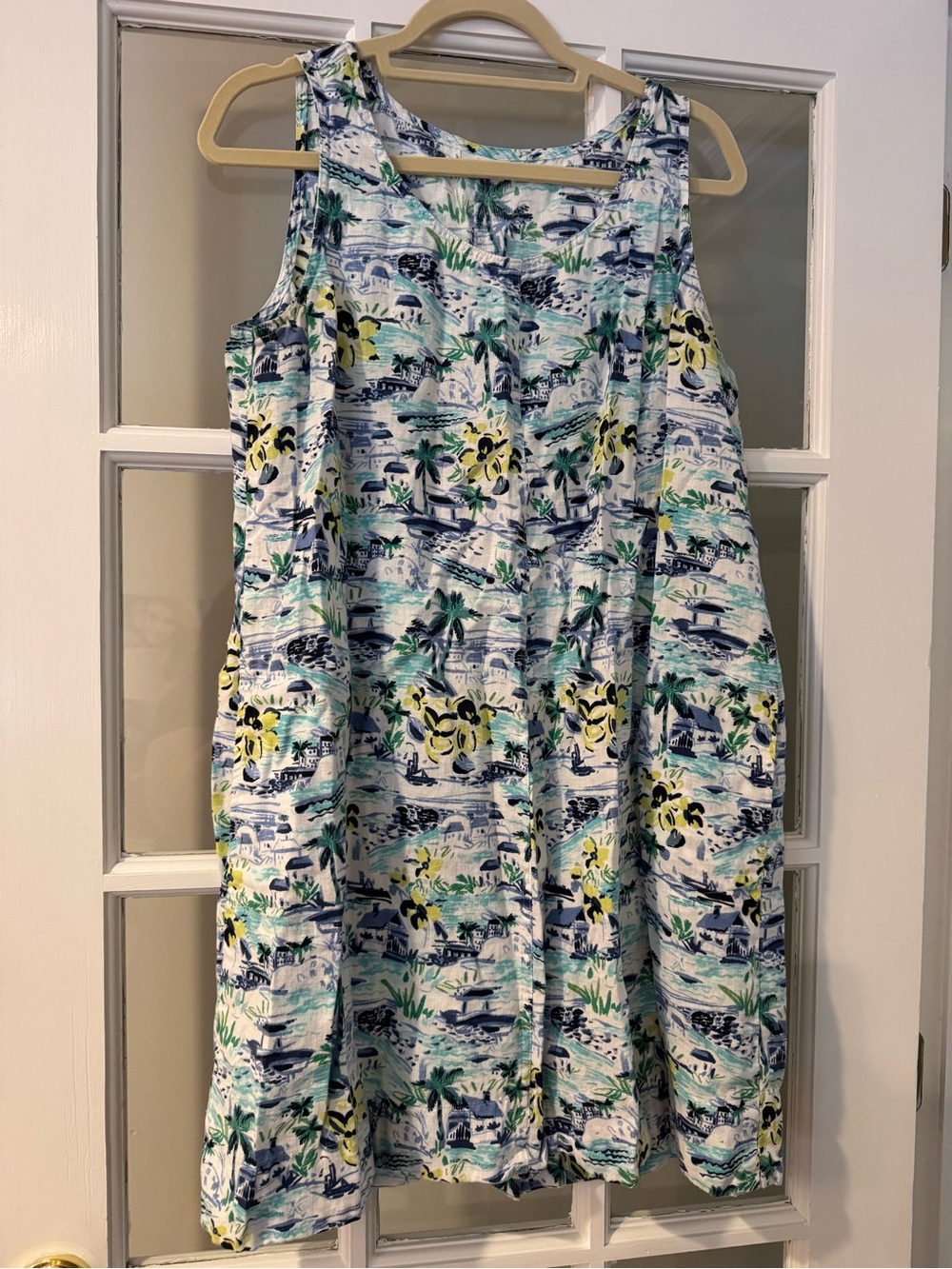 J.Jill Love Linen Tropical Island Print Sleeveless Shift Dress